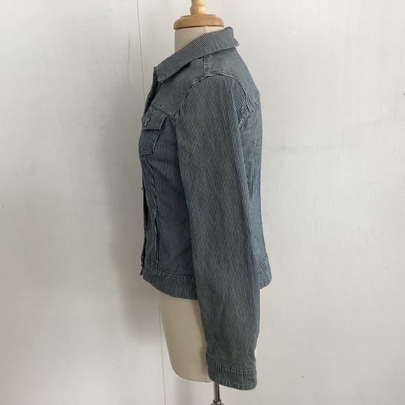 BACCINI  vintage Denim Cotton Stretch Engineer Striped JEAN JACKET size Medium - Picture 6 of 8
